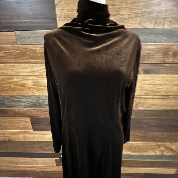 Vintage Moda International Brown Velvet High Neck Maxi Dress, Size Large - Picture 1 of 11
